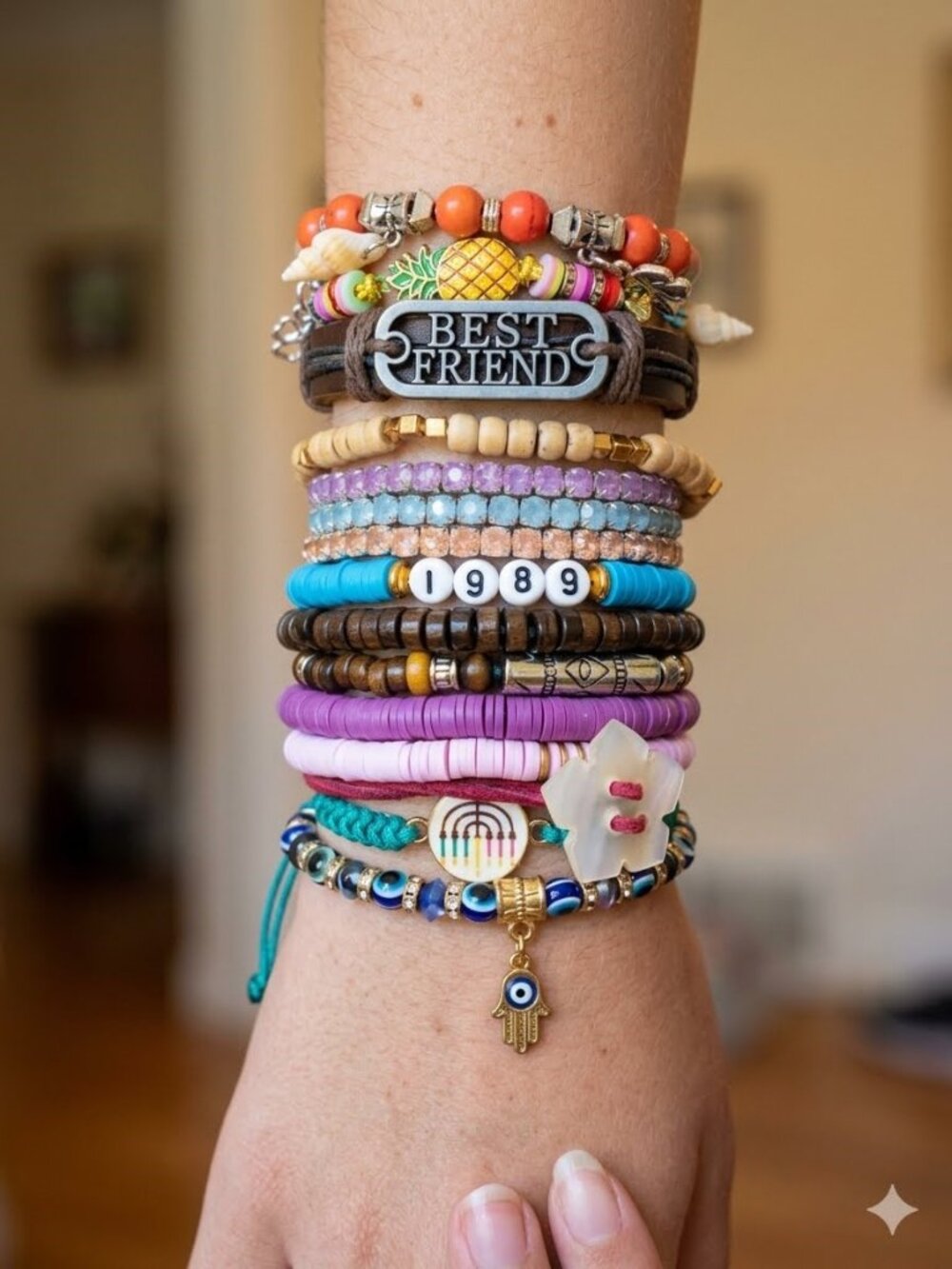 Lot of 15 Boho & Preppy Friendship Bracelets Mixed Charms Jewelry